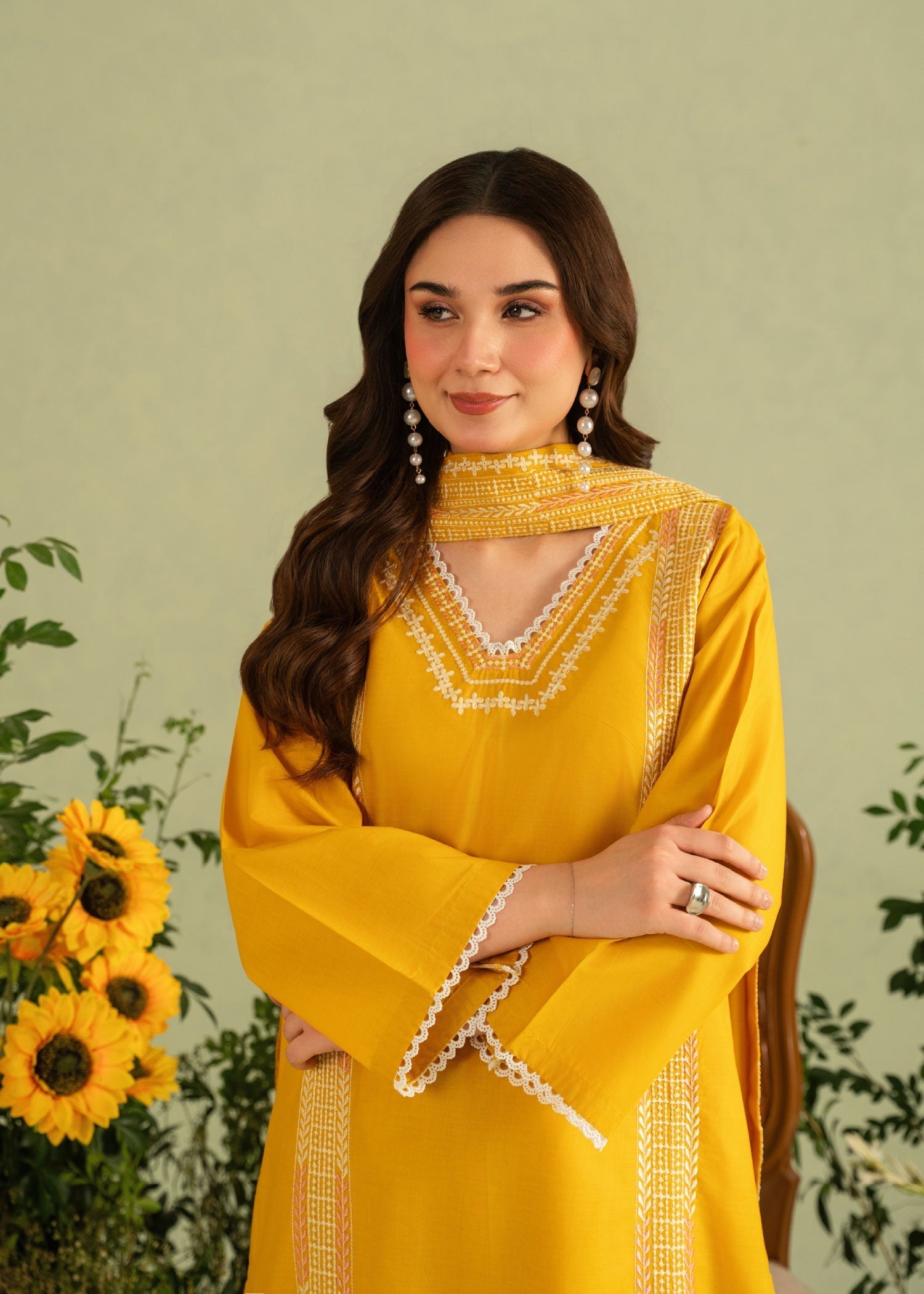 Chaudhary Arts Lime Embroidered Women 3pcs