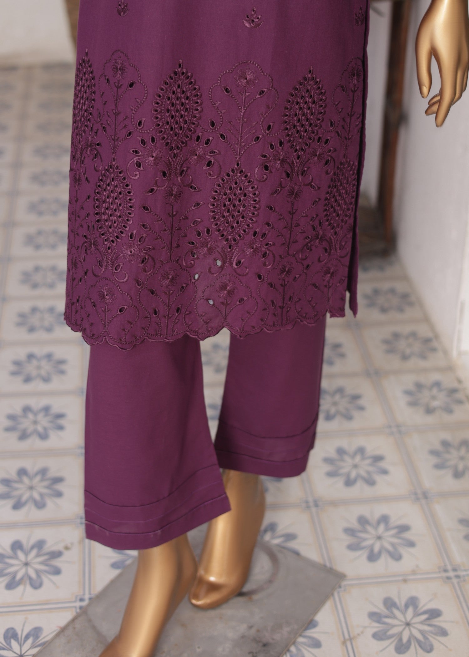 Suntex Fabrics CO ORDS Magenta Haze Chikan Kari Women 2pcs