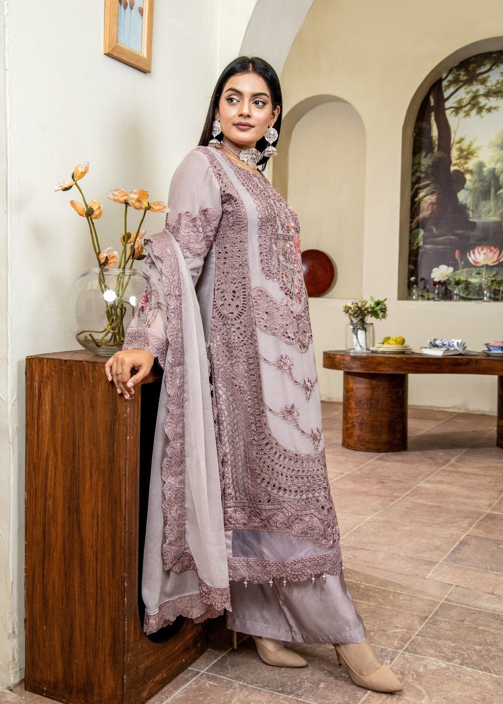 Pehnawa By Bin Akram’s Mauve Rose Pret | Chiffon Kurta Set Women 3pcs