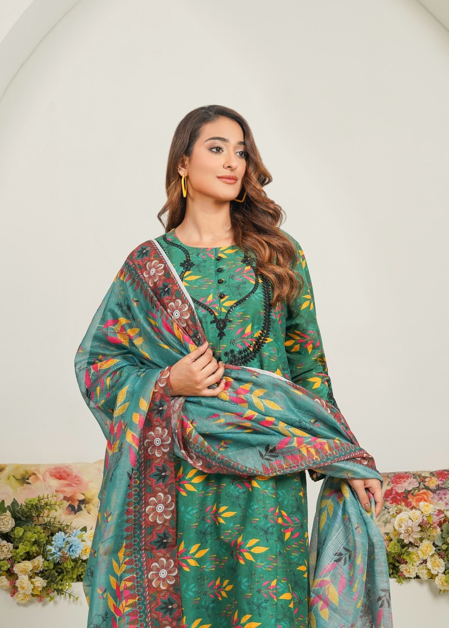 Dareechay Emerald Green Print Suit (Frock) FOP29 Women 3pcs