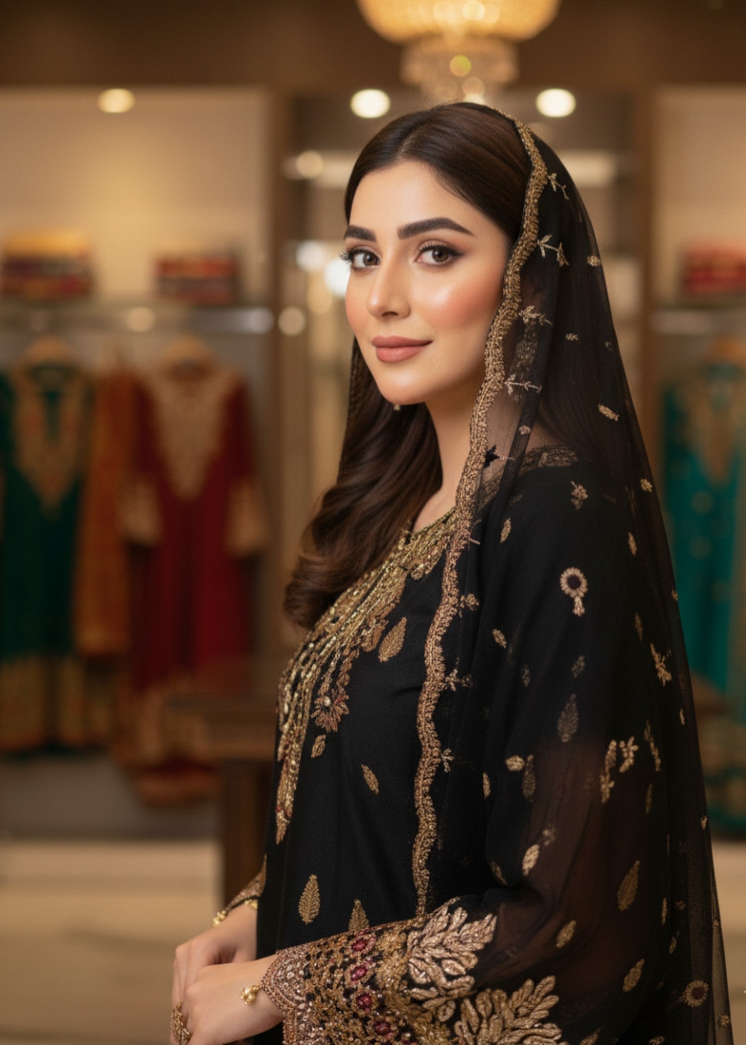 MMG Garments ANCHAL CLASSICAL CHIFFON EMBROIDERED FROCK BLACK MMG 893 Women 3pcs