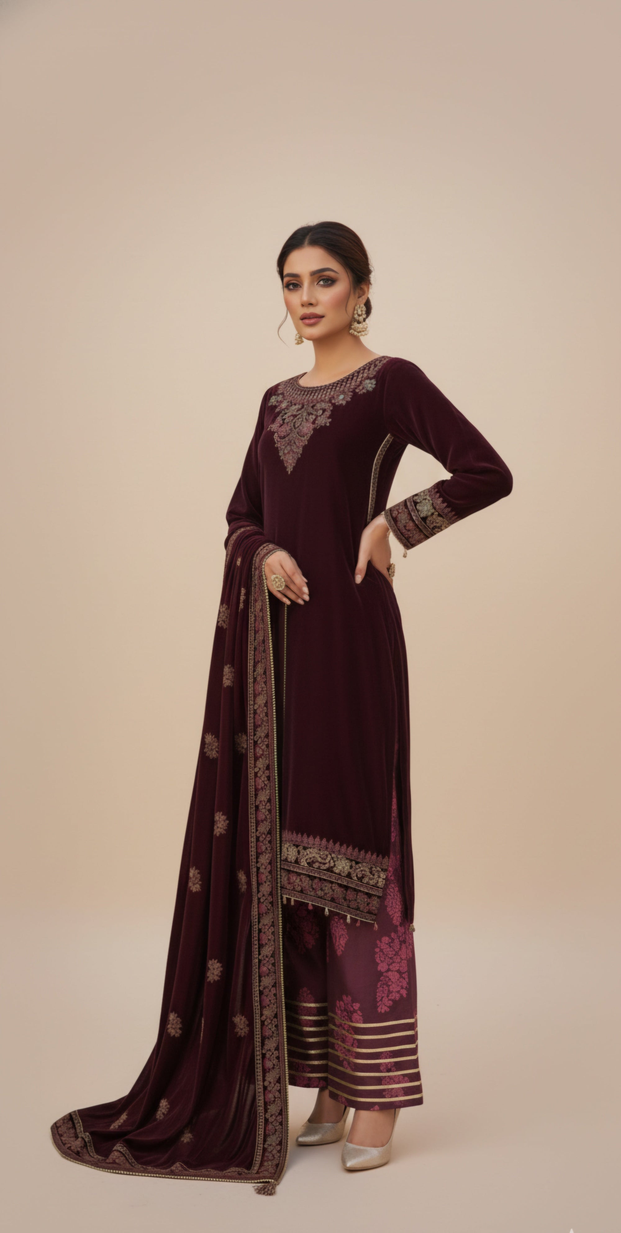 Malhaar MAL VX 137 Maroon Women 3pcs