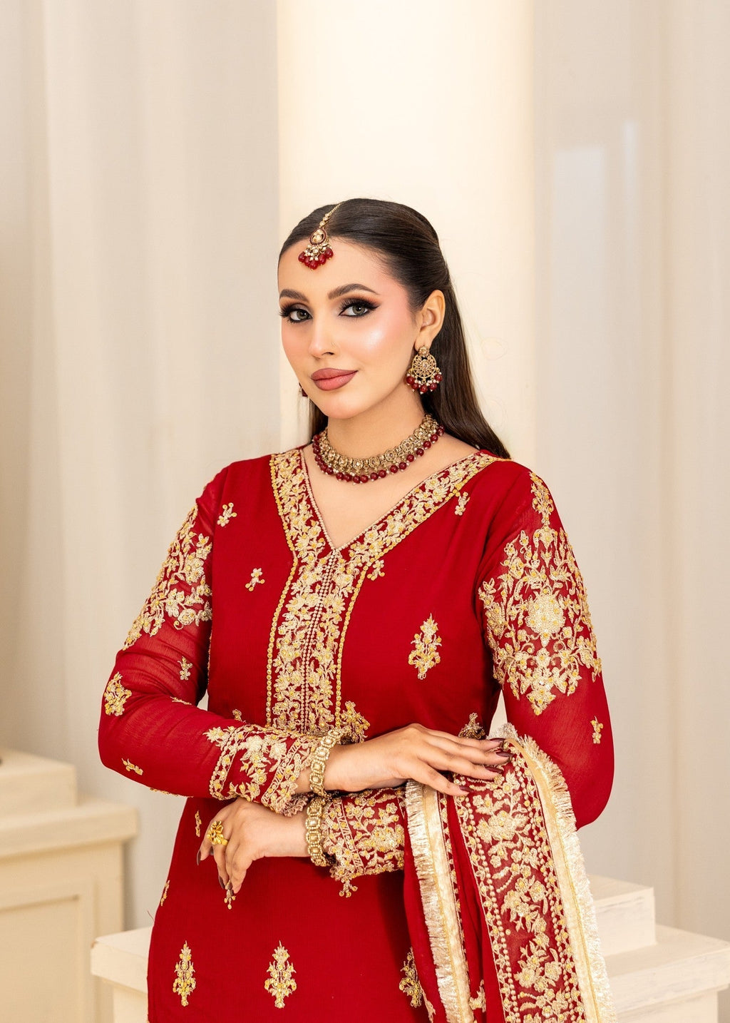 Alyssa Red Chiffon suit ALL410 Women 3pcs