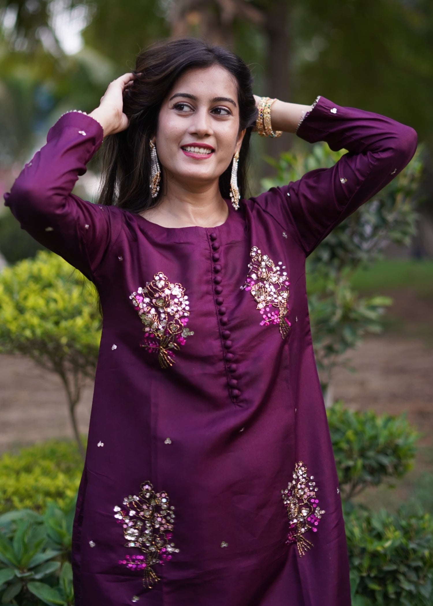 Suits By Sadia PURPLE SILK Women 3pcs