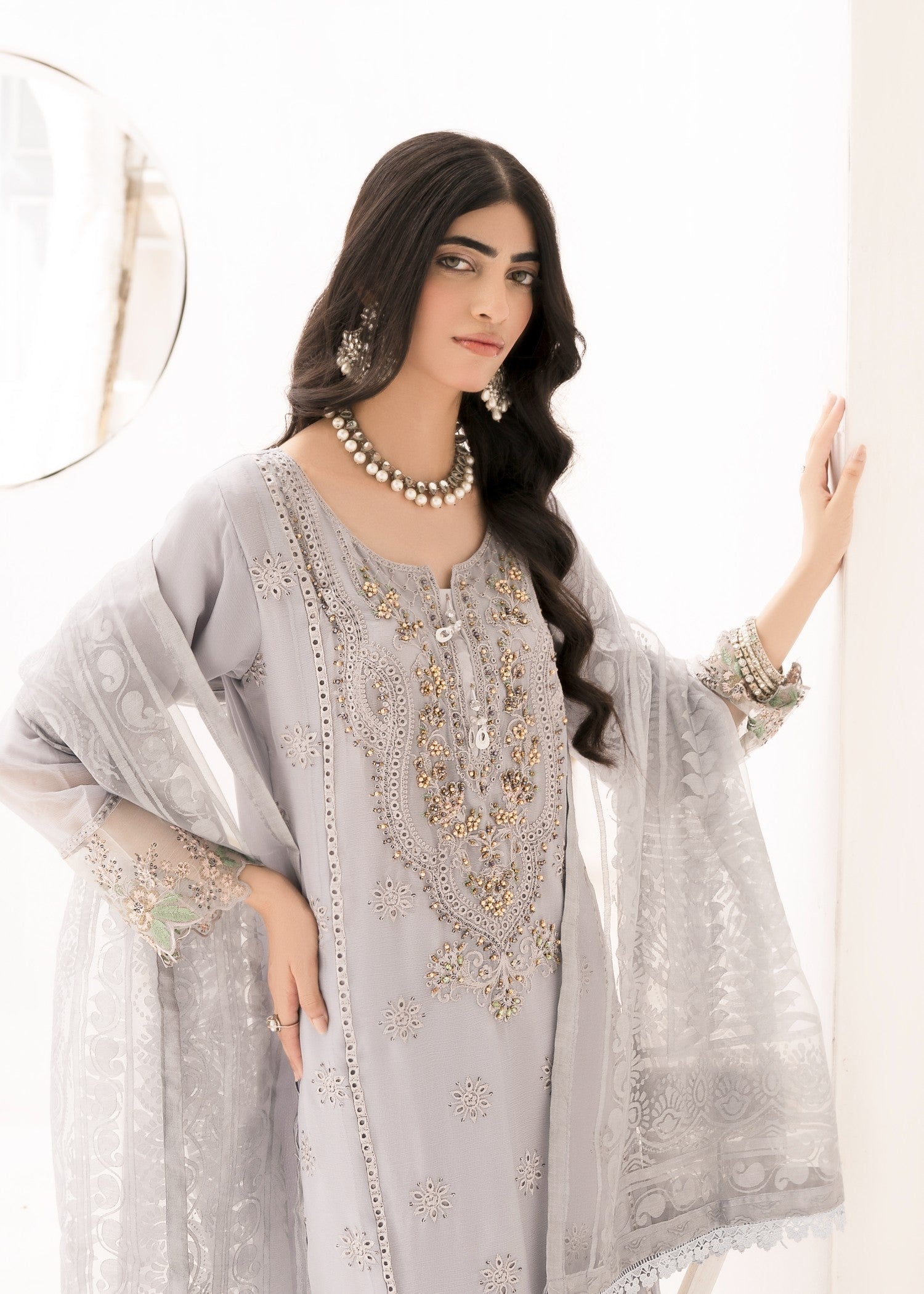 Pehnawa By Bin Akram’s Grey Glamor | Chiffon Women 3pcs