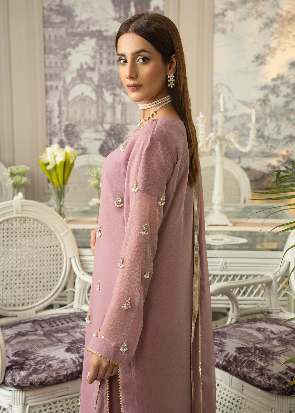 Maira Fashion Lilac chiffon sharara Women 4pcs