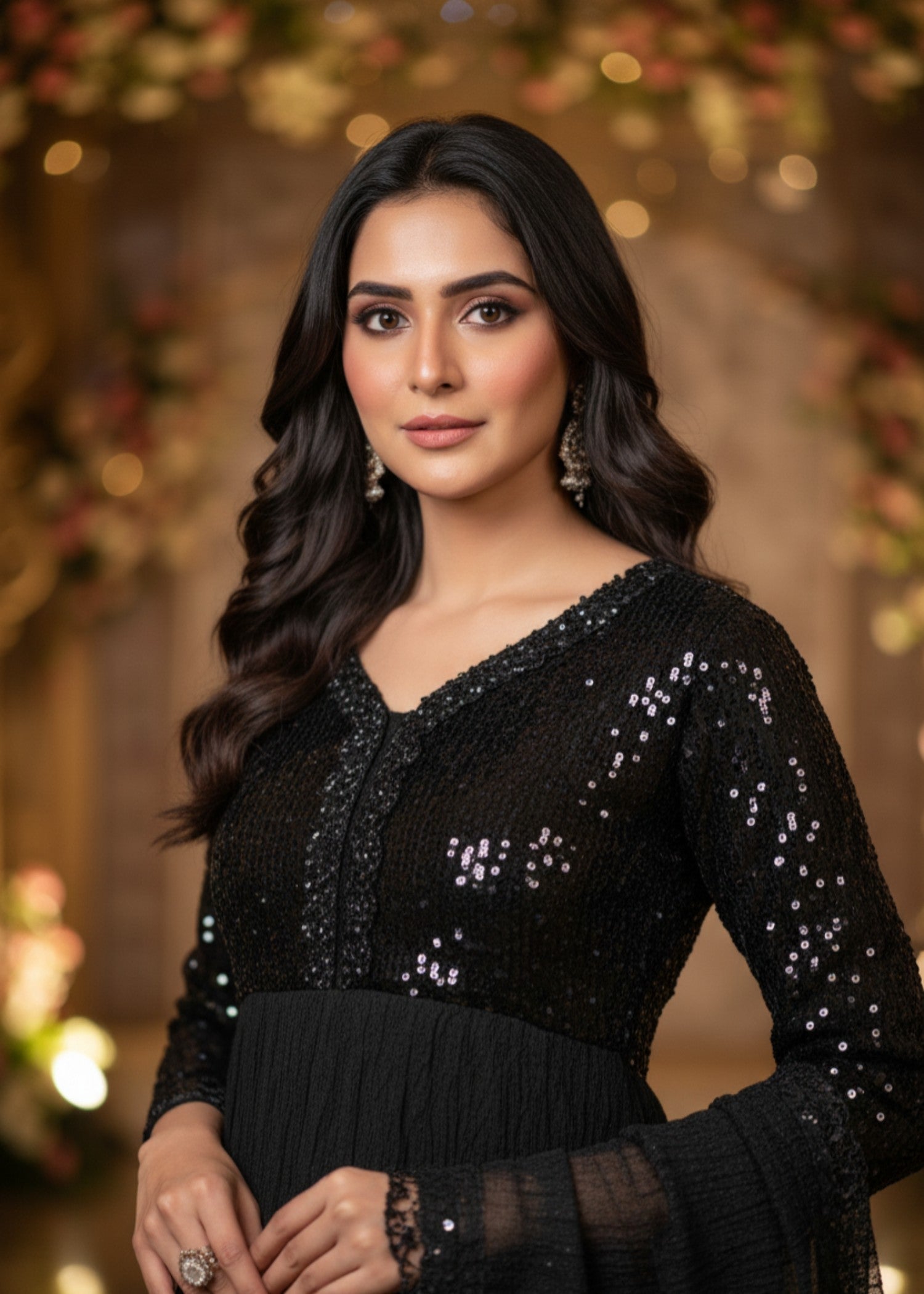 MMG Garments ZAREEN SITARA CLASSICAL CREATION SEQUINE FROCK BLACK MMG 204 Women 3pcs