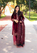Suits By Sadia Velvet maroon nimra Women 3pcs