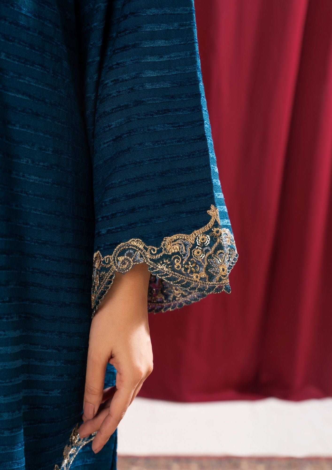 Yolo Pret Alpine Velvet Tilla Embroidered with Velvet Shawl Teal AFP A25 0001 Women 3pcs