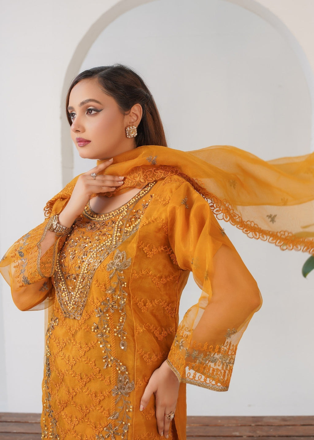 Gulposh Elvin Fancy (Stitched ) Mustard Women 3pcs