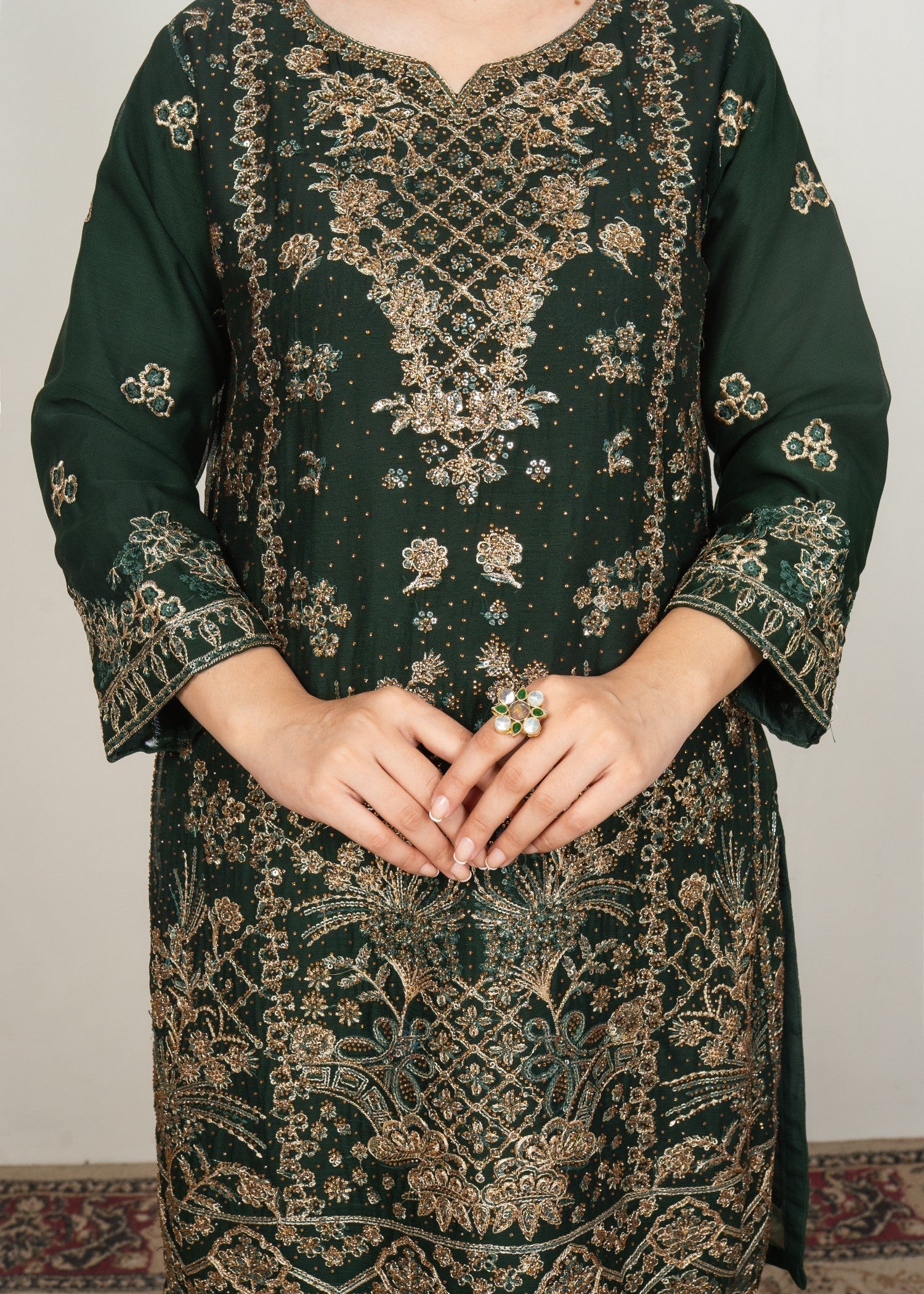 Four Season Boutique MAHAJABEEN BOTTLE GREEN Women 3pcs