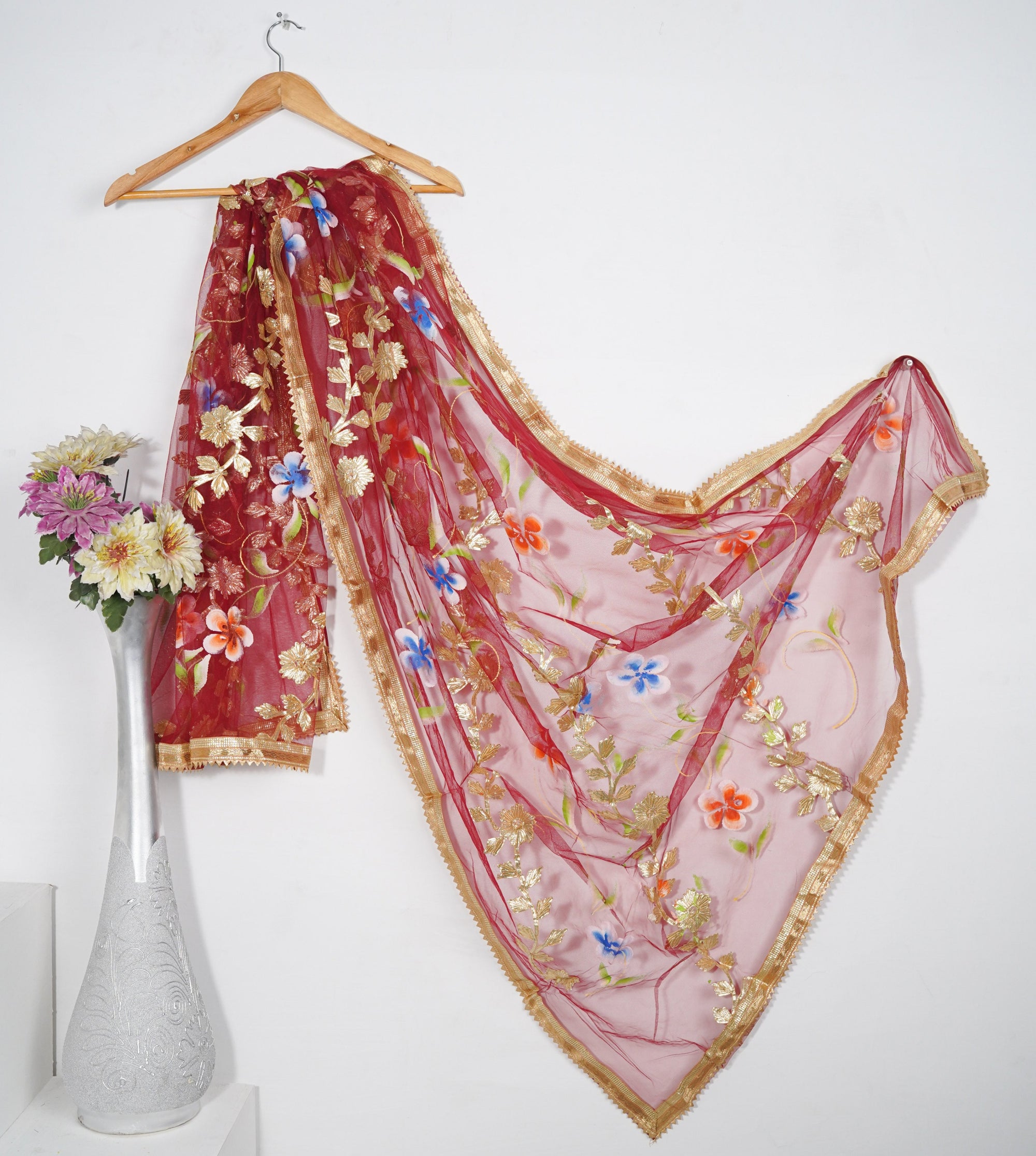 Silslay Empress Red Premium Hand painted Gotta work Dupatta Women 1pcs