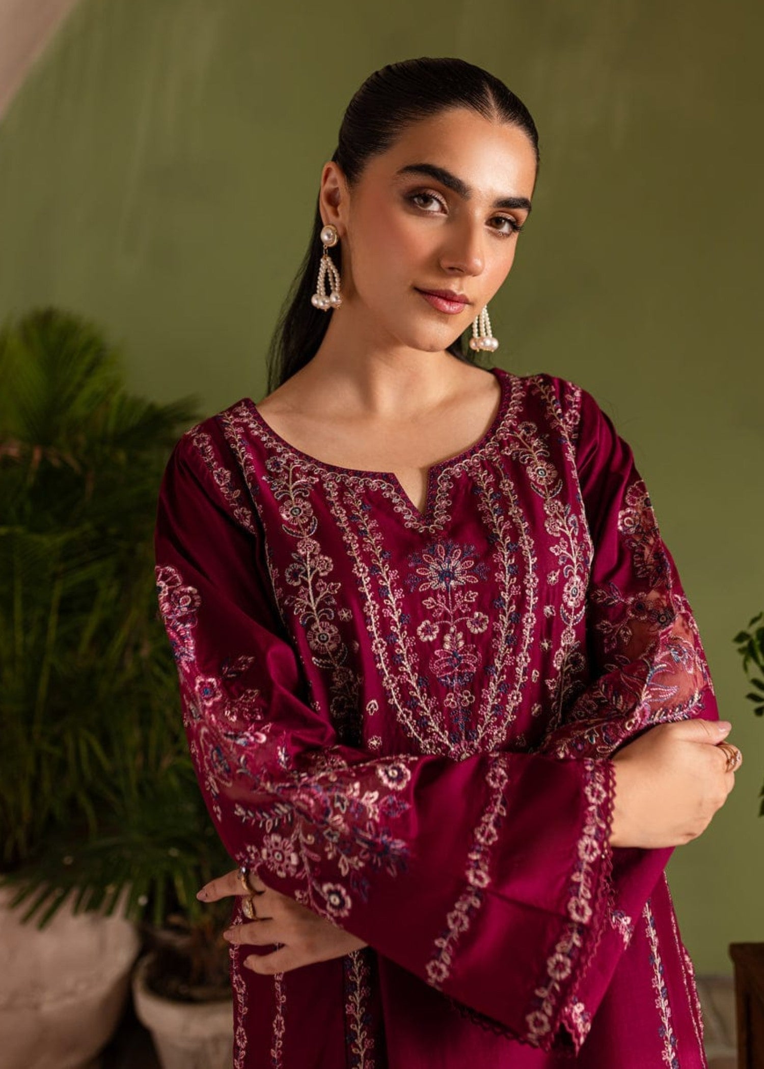 Tehzeeb Libas ZEENAT WINE EMBROIDERED Women 2pcs