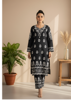 Anabya Garments Black Embosed Women 2pcs