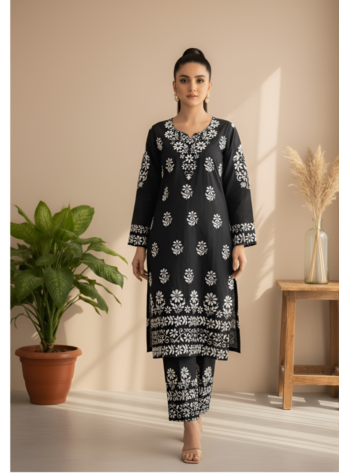 Anabya Garments Black Embosed Women 2pcs