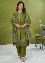Dareechay Olive Green Embroidered Suite FOS55 Women 3pcs