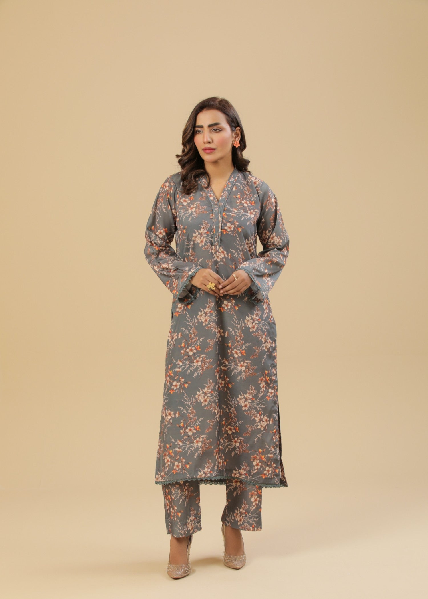 Zenyre Grey Lily Printed Set Women 2pcs