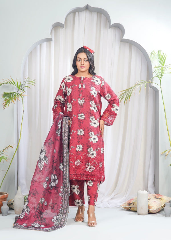 Dareechay Deep Maroon Print Suit FOP27 Women 3pcs