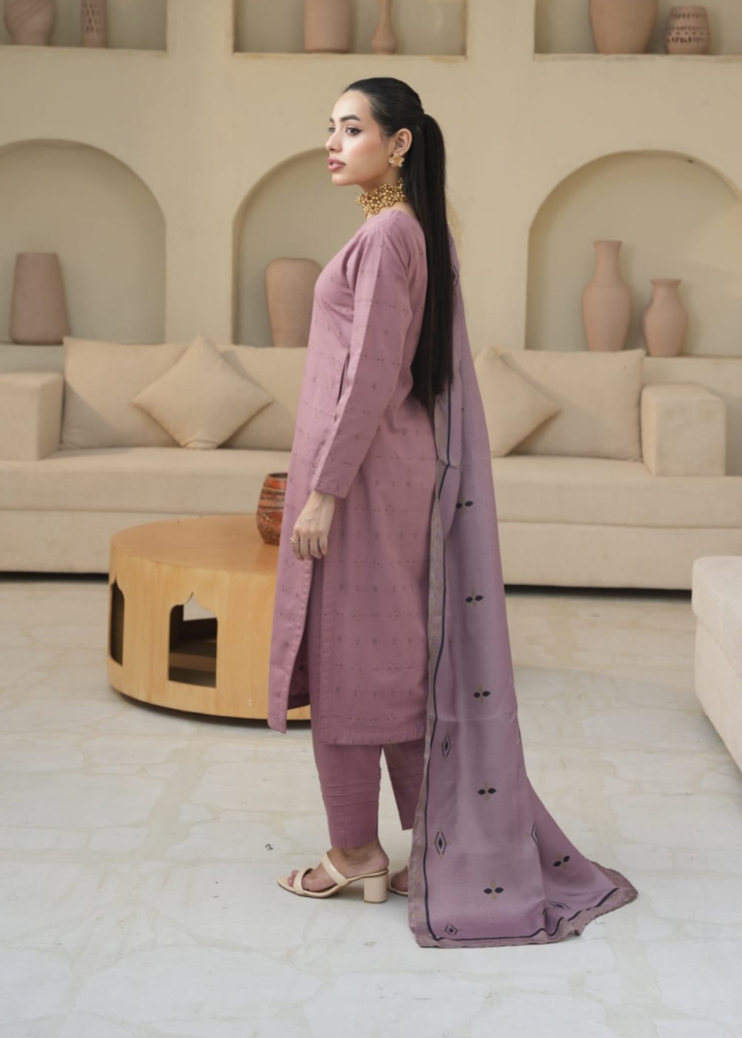 Designer Rack khadar jaccard mauve pink Women 3pcs