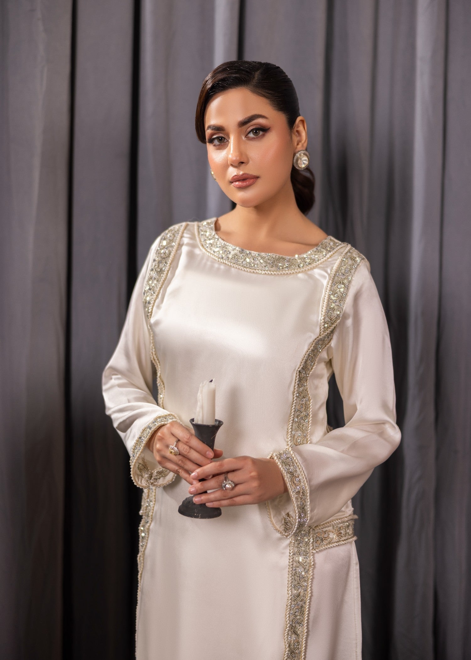 Alyssa OFFWHITE SILK SHUIT ALN02 Women 2pcs