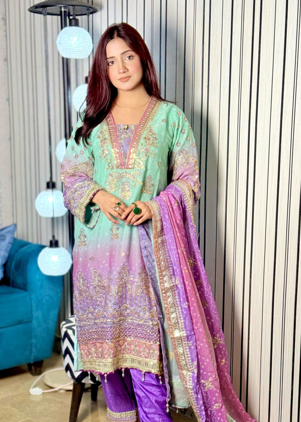 Suits By Sadia Green chunri chiffon Ayesh Women 3pcs