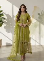 Pehnawa By Bin Akram’s Green Elegance | Net Gown Women 4pcs