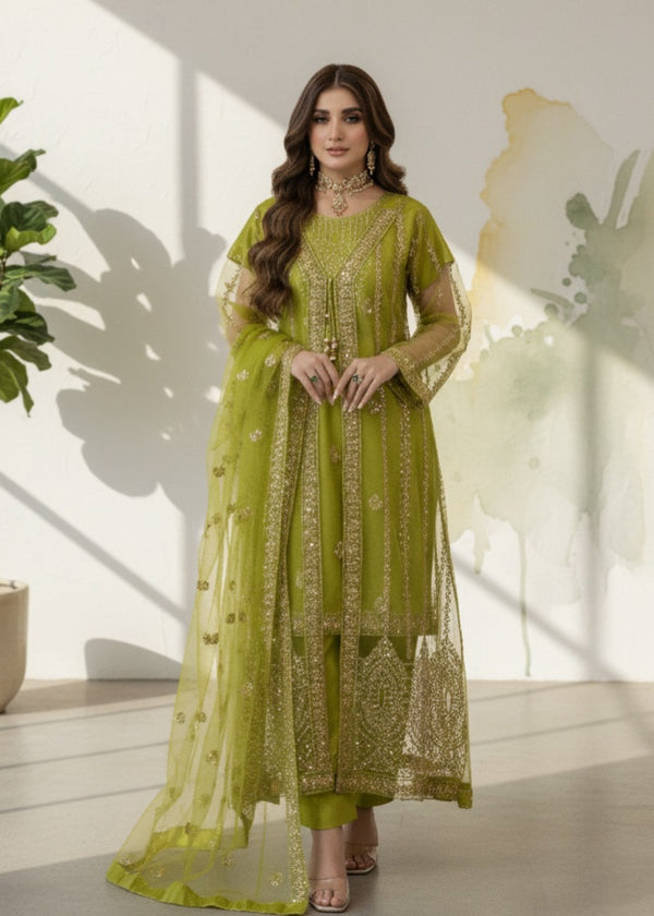Pehnawa By Bin Akram’s Green Elegance | Net Gown Women 4pcs