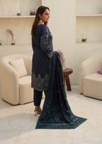 Designer Rack Digital print embraided Dhanak blue Women 3pcs