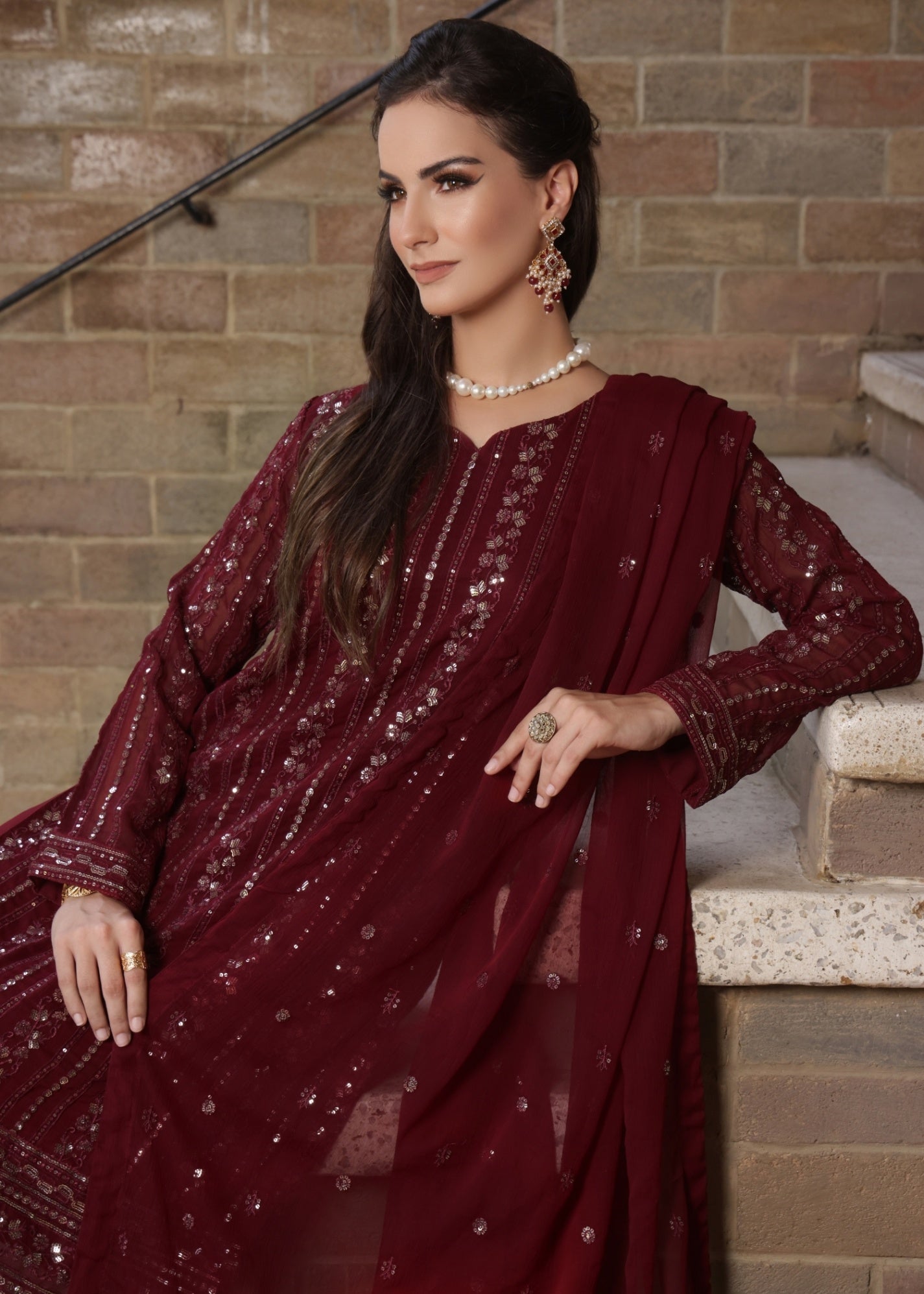 Abaan Zohan Chandni Maroon Women 3pcs