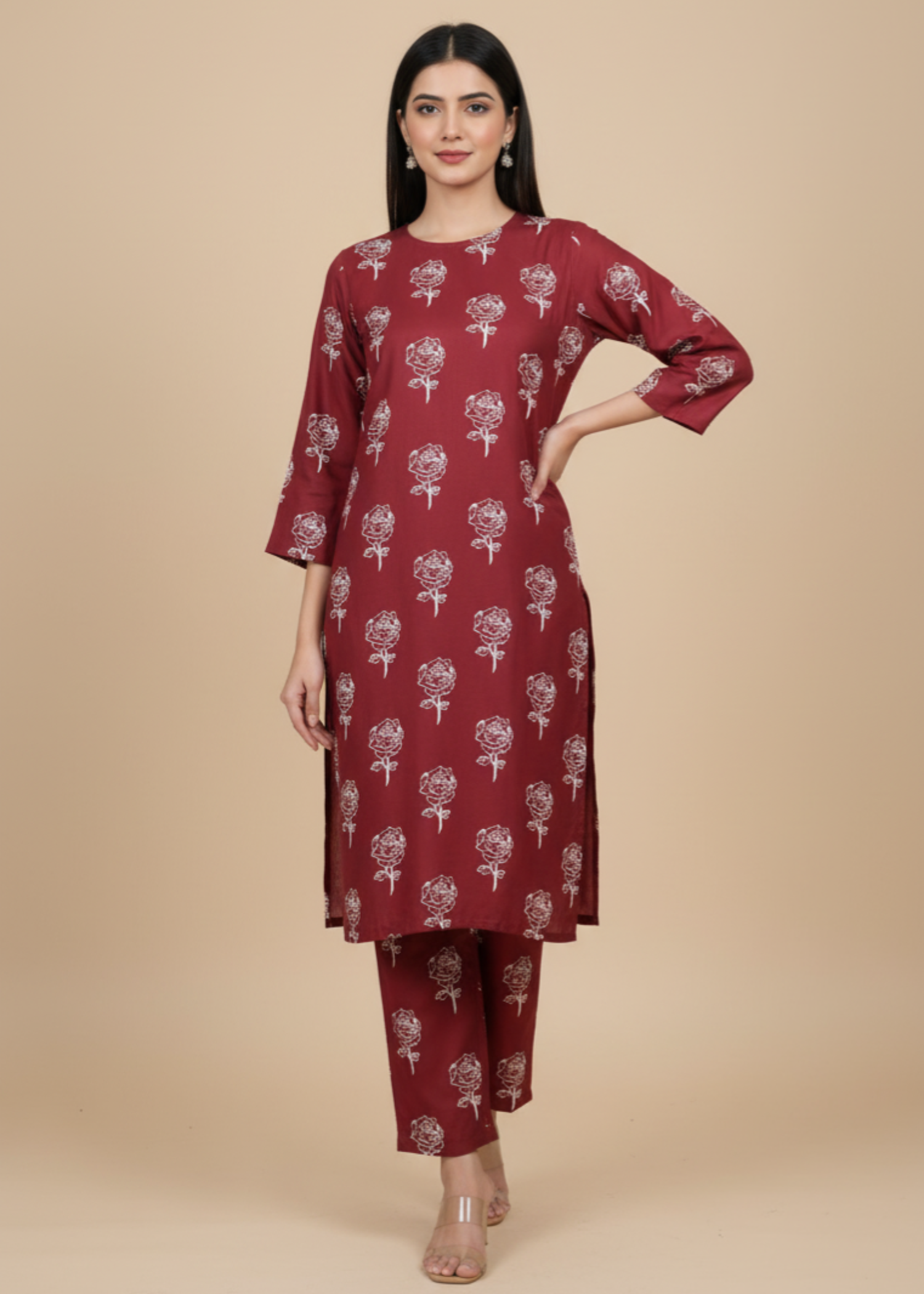 Anabya Garments Daily Luxe maroon Women 2pcs