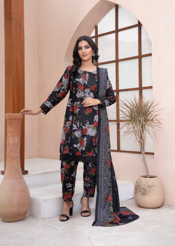 Designer Rack digital printed dhanak black Women 3pcs