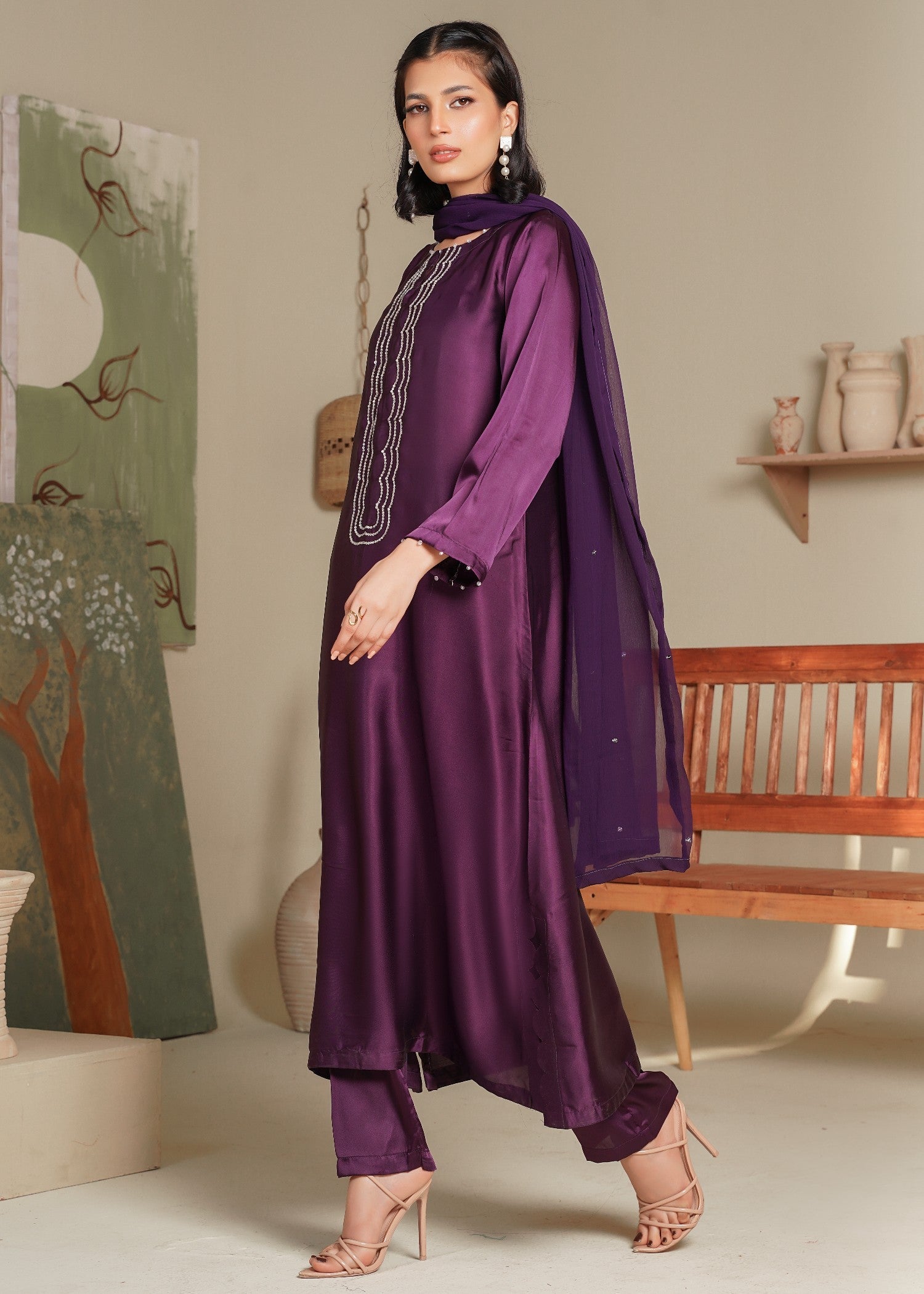 Rangoon Clothing Hania Silken Plum Women 3pcs