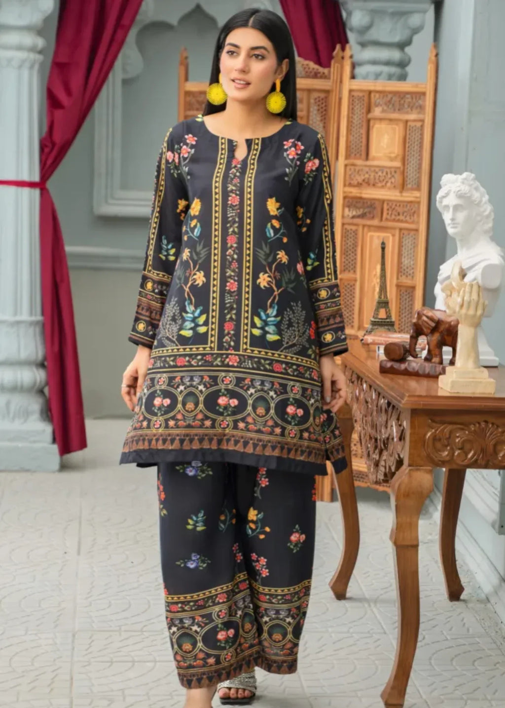 Designer Rack Grip silk black floral Women 2pcs