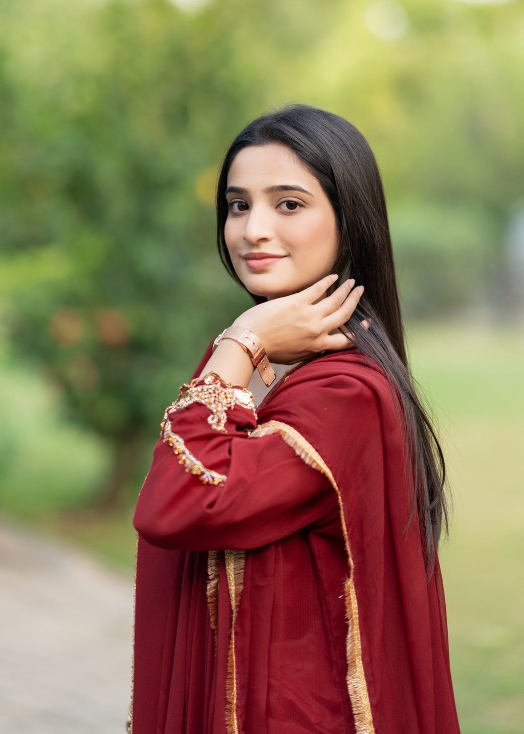 Suits By Sadia Maroon chiffon decent Women 3pcs