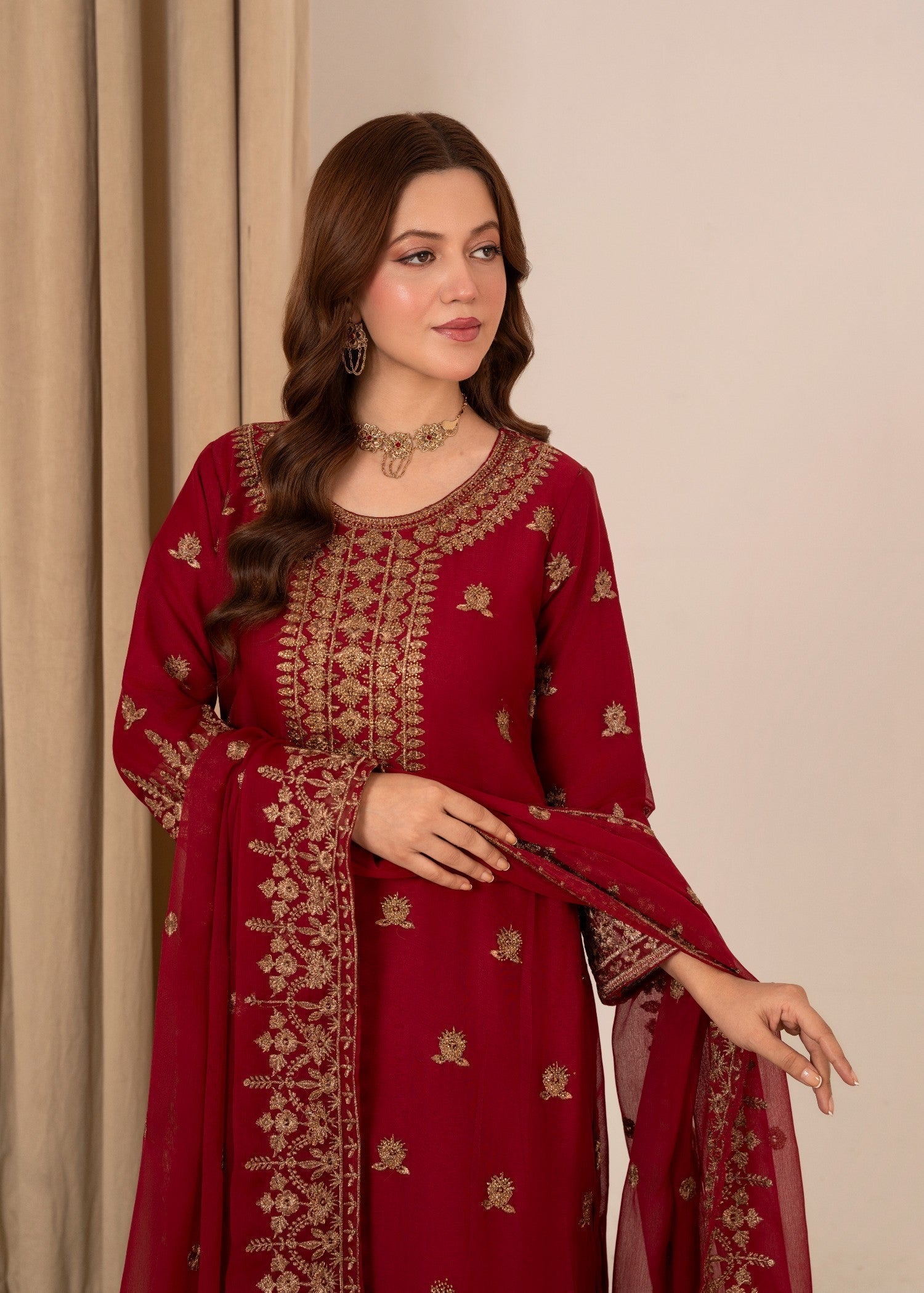 Four Season Boutique YUMNA PLAZZO MAROON Women 3pcs