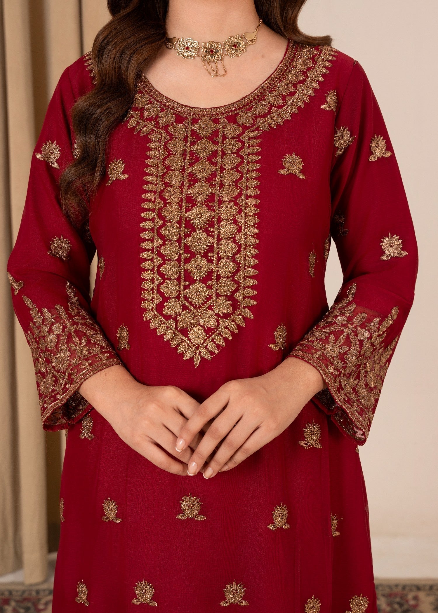 Four Season Boutique YUMNA PLAZZO MAROON Women 3pcs