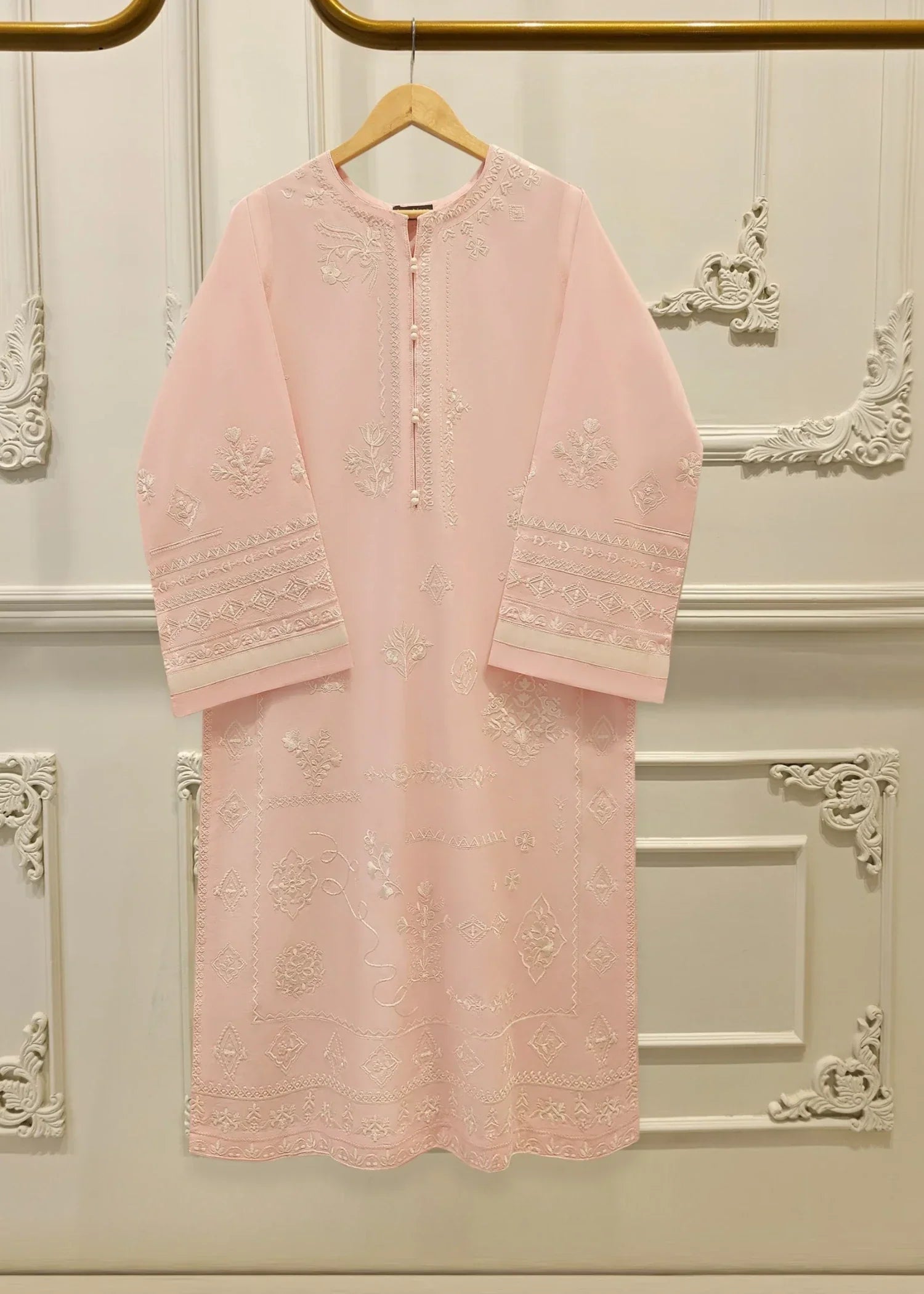 Agha Noor Embroidered Cambric Suit S112407 Baby Pink Women 2pcs