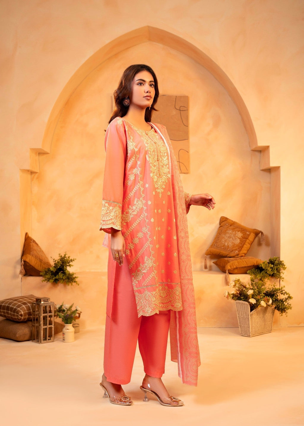 Shehroz Fashion Peach Blossom Elegance SUIT Women 3pcs