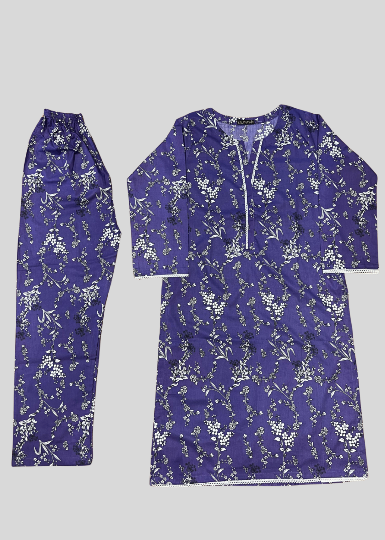 Salimas Women’s Stitched Lawn Suit – Purple with White Floral Print Women 2pcs