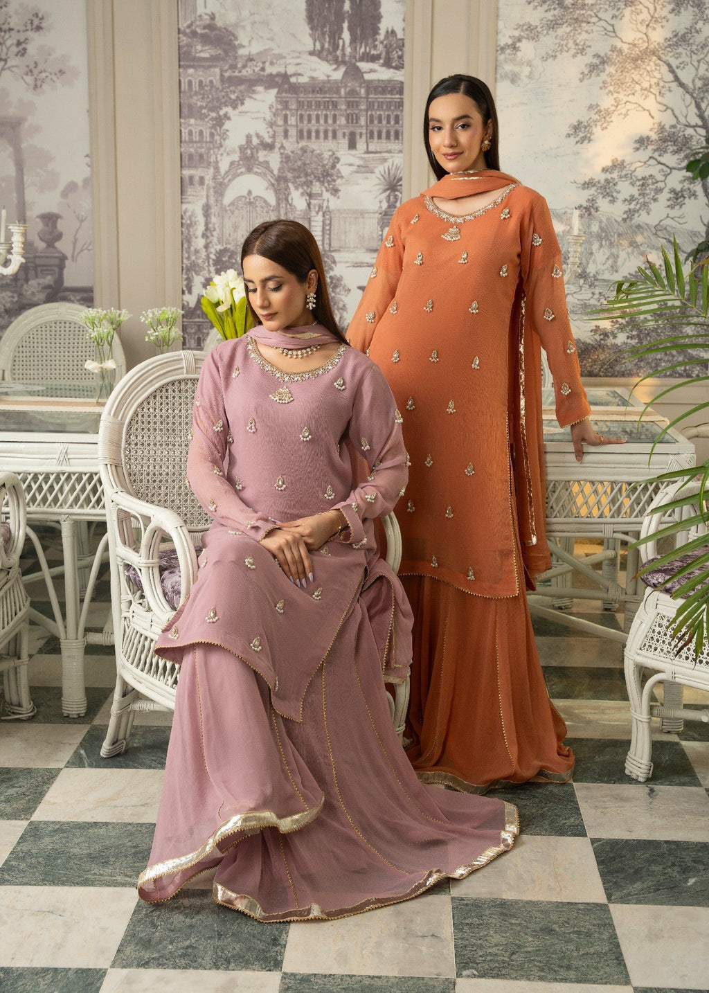 Maira Fashion Rust Orange Sharara Women 4pcs