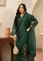 Naaz Couture Hand Embellished Raw Silk Suit Bottle Green Women 3pcs