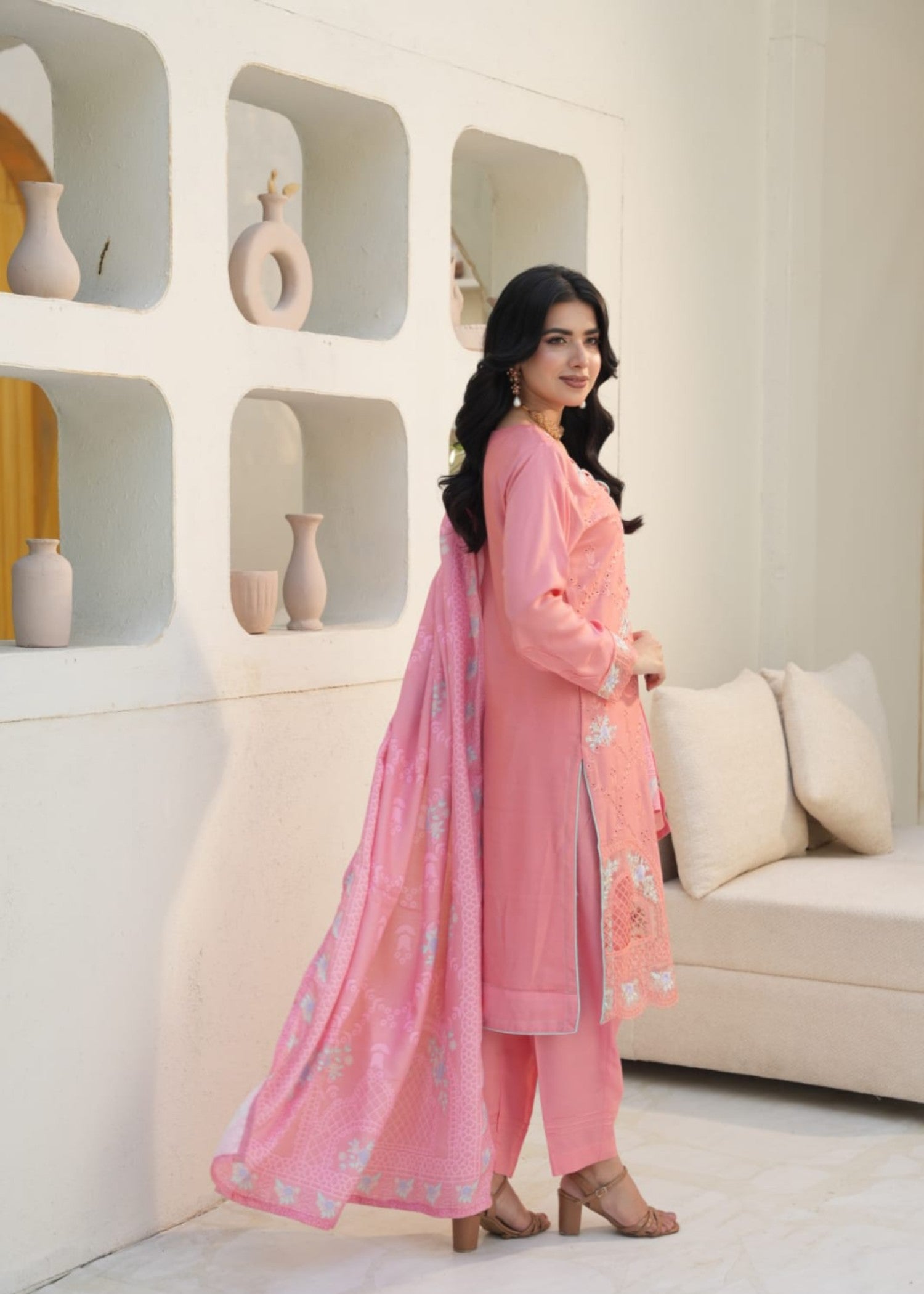 Designer Rack linen embraided peach Women 3pcs