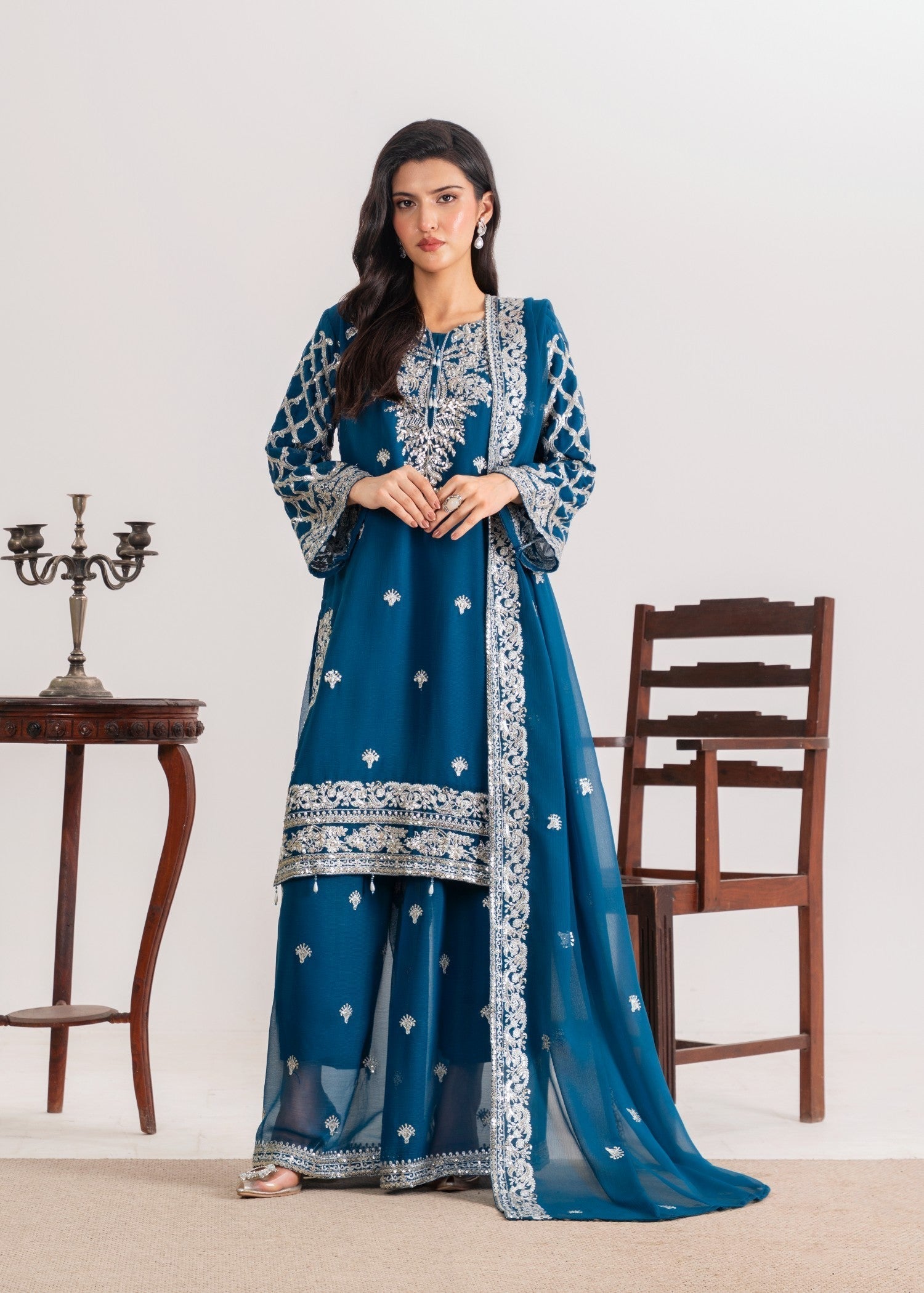 Four Season Boutique MEHERBAAN TEAL BLUE Women 3pcs