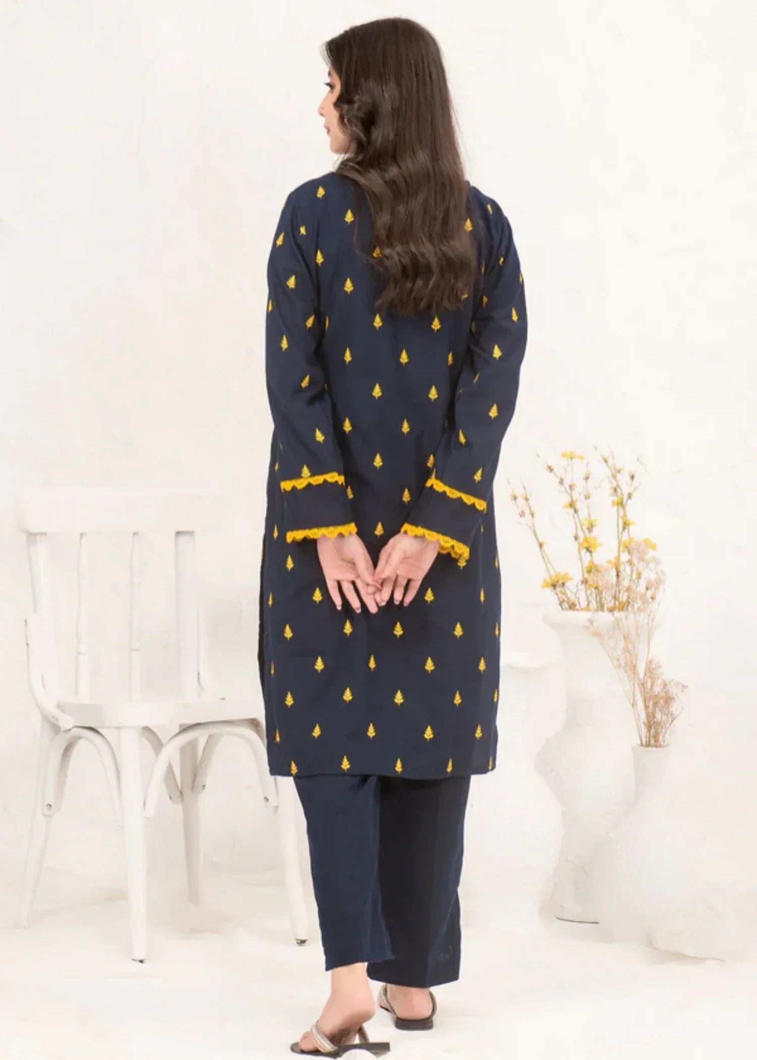 Ochre Cotton Embroidered Suit SOLE 02 Women 2pcs