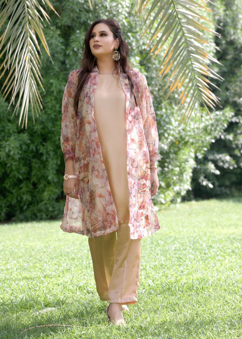 Hayati Collections Organza | Printed Gown with Inner Silk | | Skin Women 3pcs