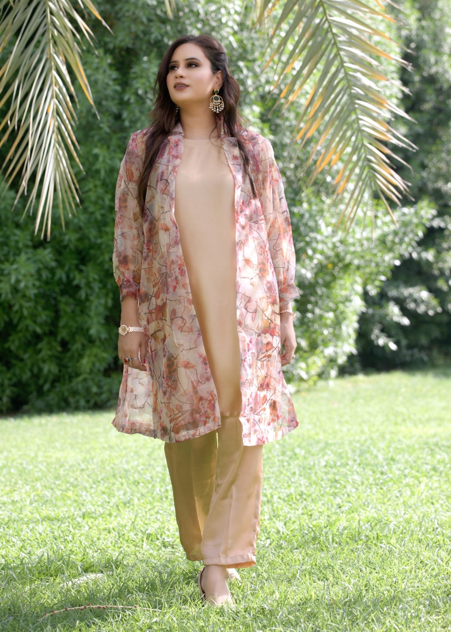 Hayati Collections Organza | Printed Gown with Inner Silk | | Skin Women 3pcs