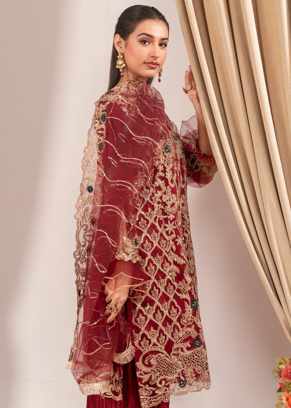 Four Season Boutique MALHAAR CRUSH MAROON Women 3pcs