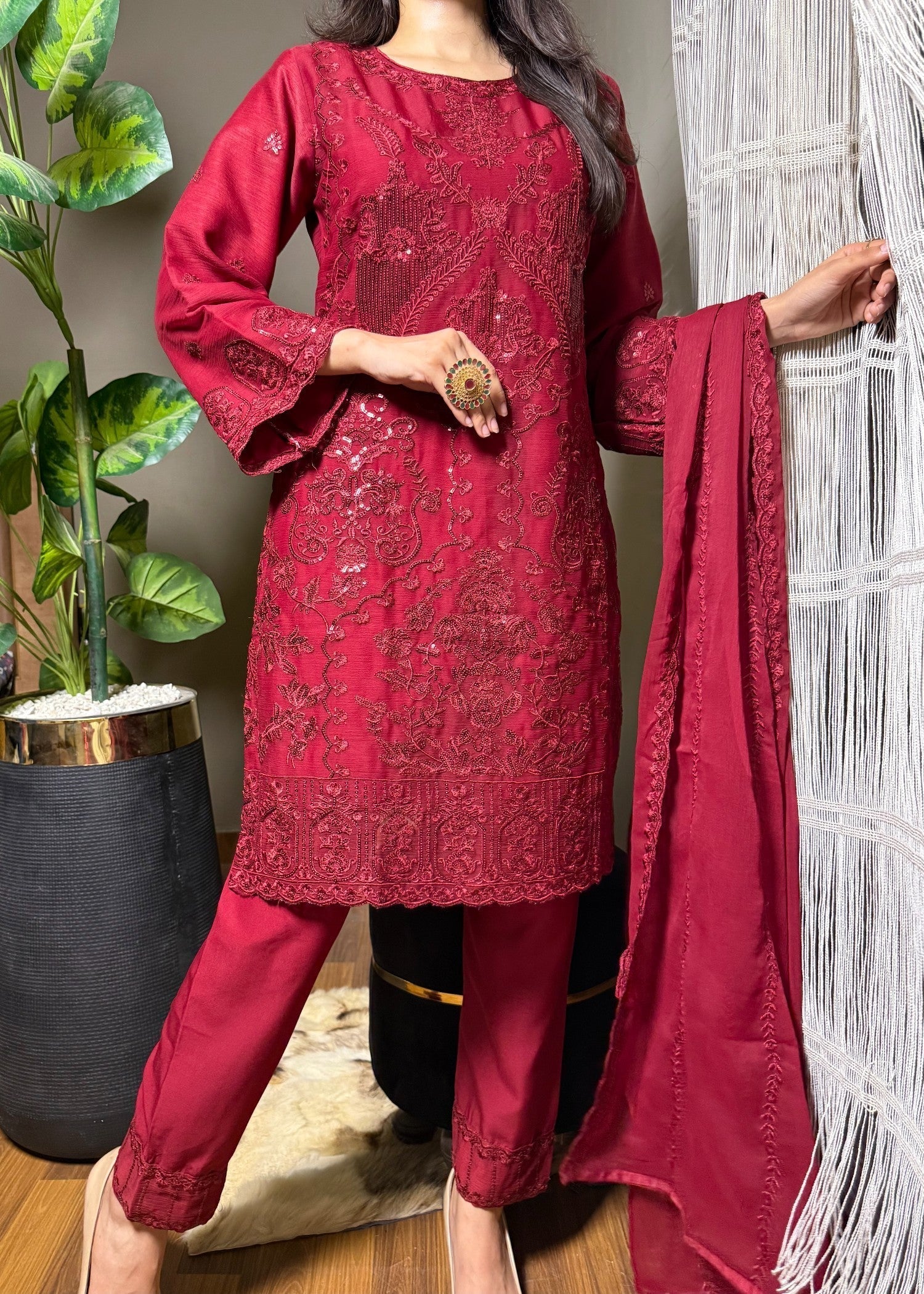 Four Season Boutique MOMAL CHIFFON MAROON Women 3pcs