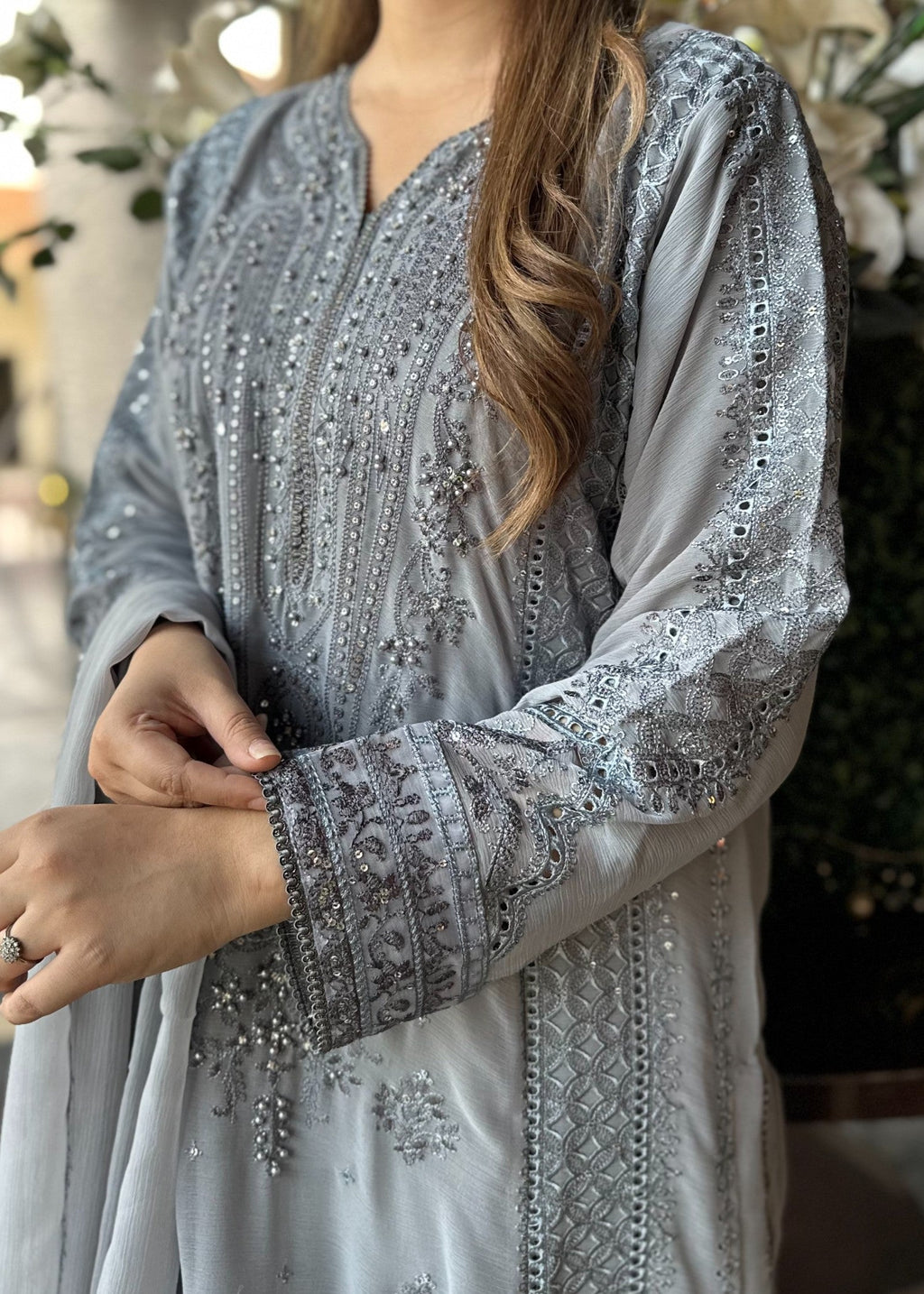Pehnawa By Bin Akram’s Grey Mist Pret | Chiffon Kurta set Women 3pcs