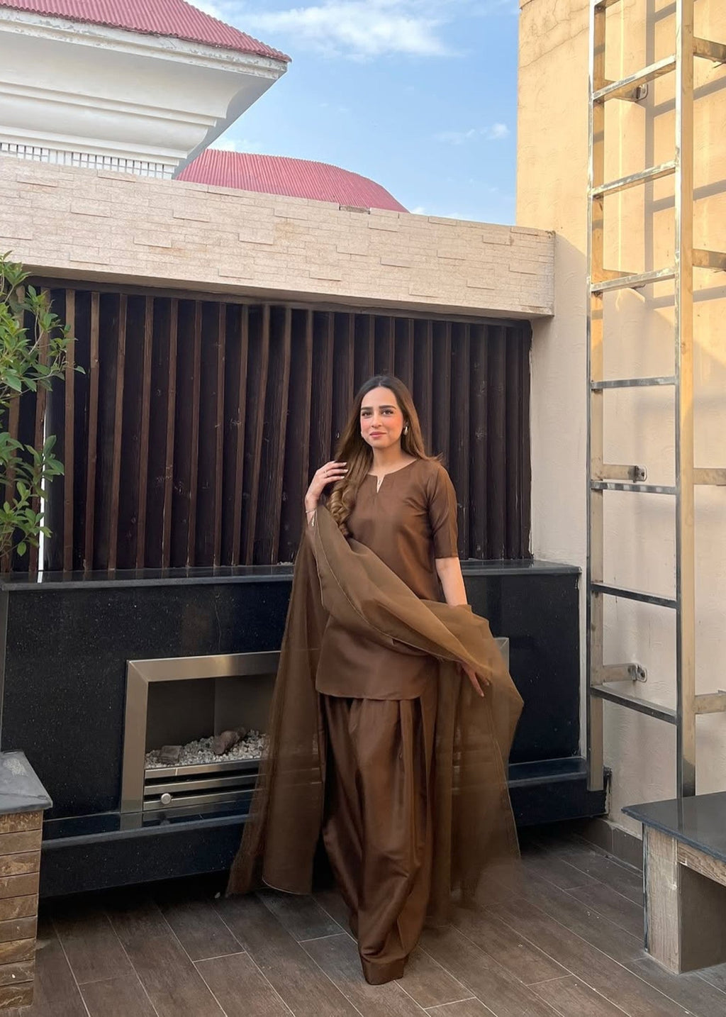 Uzman Yasen Brown Farshi Shalwar Women 3pcs